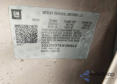 2018 Chevrolet Malibu Lt из США, поврежденный, VIN 1G1ZD5ST9JF250814